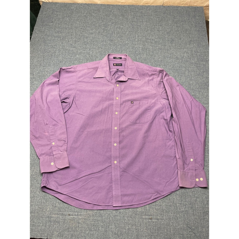 Chaps Mens Purple Oxford Dress Shirt Long Sleeve Wrinkle Free XL 17-17.5 36/37